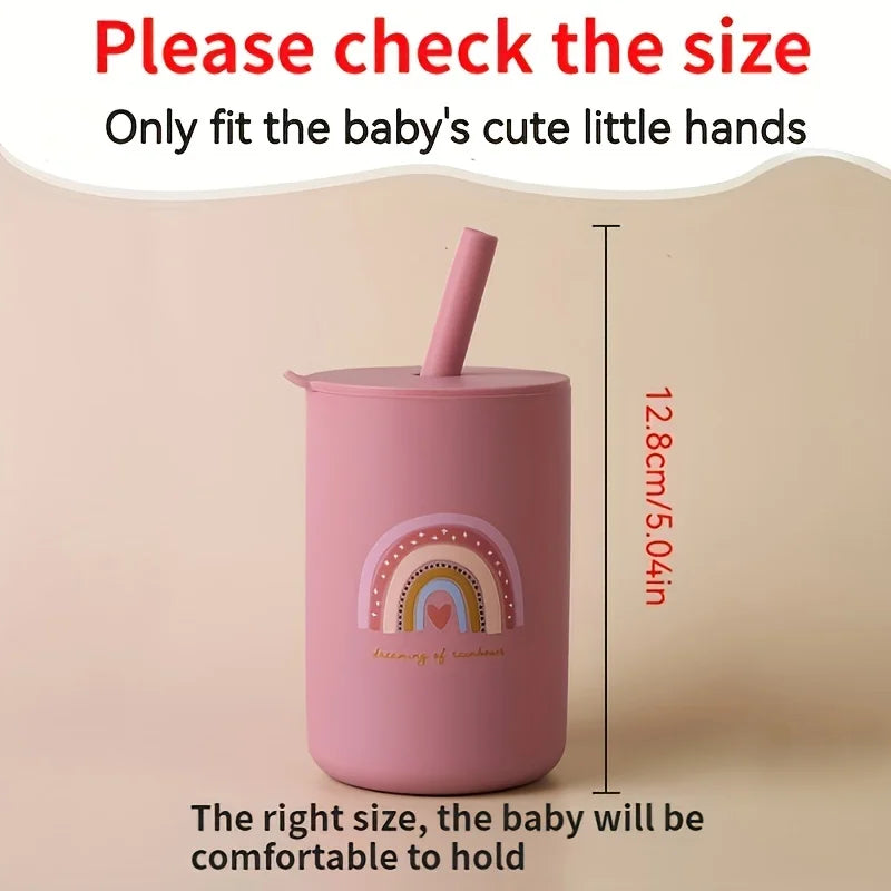 Silicone Baby Feeding Drinkware Straw Cup kid Learning Feeding Bottle Anti-Hot Leakproof Silicone Tableware Toddler Water Bottle