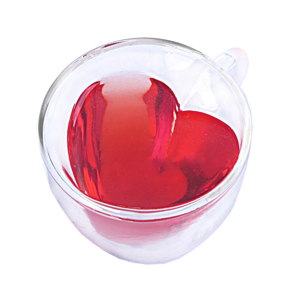 180ml/240ml Heart Love Shaped Tea Mug Juice Cup Coffee Cups Mug Gift Double Layer Glass Mug Heat-Resisting Drinkware