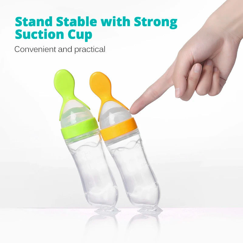 Safe Useful Silicone Baby Bottle With Spoon