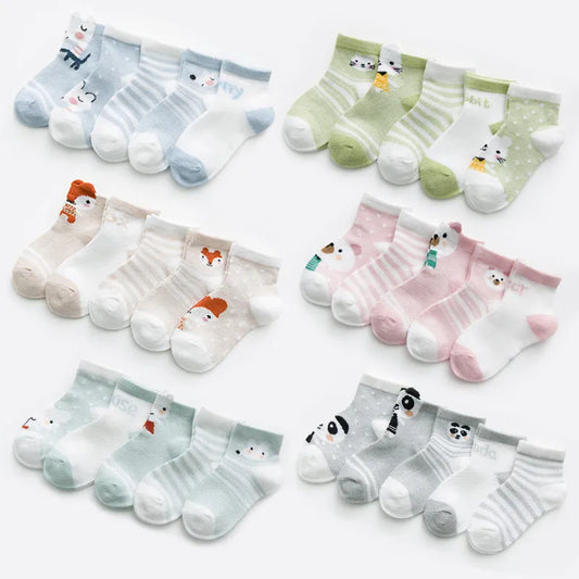 lawadka 5Pairs/pack Baby Boy Girls Socks Newborn Cotton Girl Socks Summer Mesh Thin Toddler Cartoon Infant Socks for Girls 0-24M