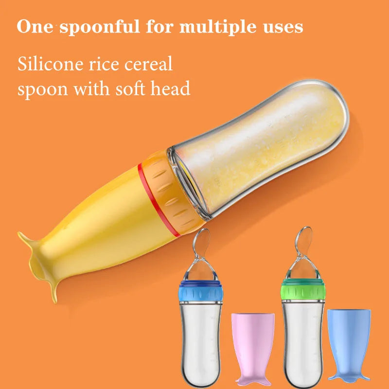 Safe Useful Silicone Baby Bottle With Spoon