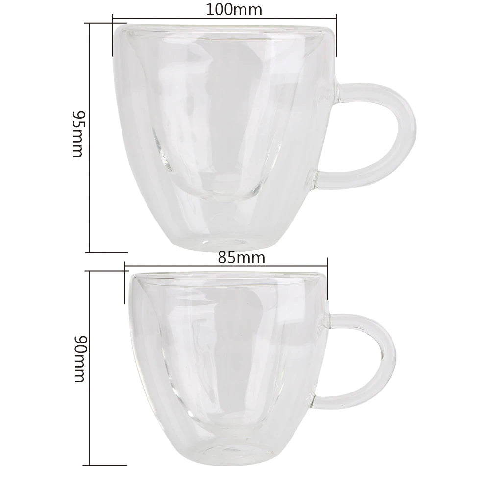 180ml/240ml Heart Love Shaped Tea Mug Juice Cup Coffee Cups Mug Gift Double Layer Glass Mug Heat-Resisting Drinkware