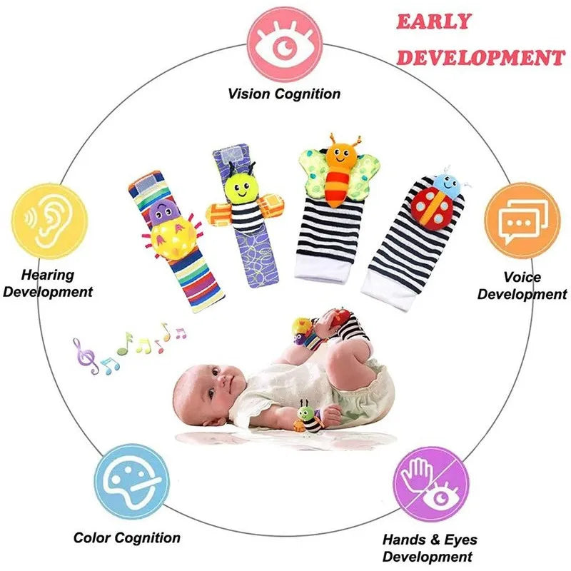 0~24 Months Baby Rattles Soft Plush Toys Foot Wrist Rattle Set Cartoon Newborn Development Educational Toys For Children