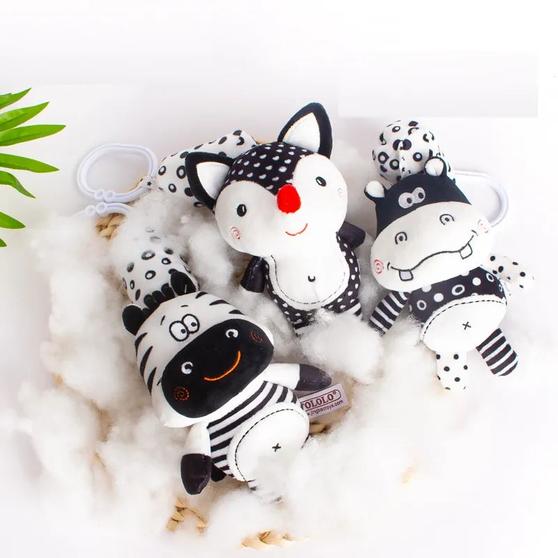 Newborn Bells Soft Plush Rattle Toy Crib Hanging Bell Car Seat Travel Stroller Black And White Wind Chime Educational Toy Gift