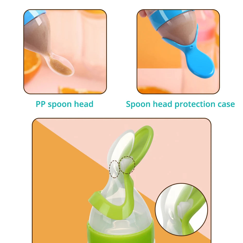 Safe Useful Silicone Baby Bottle With Spoon