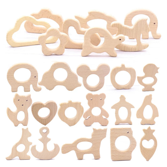 1pcs Baby Animal Natural Beech Teething Wooden Teether Rodent Flowers Clouds Tiny Rod   Pendant For Pacifier Chain  Products