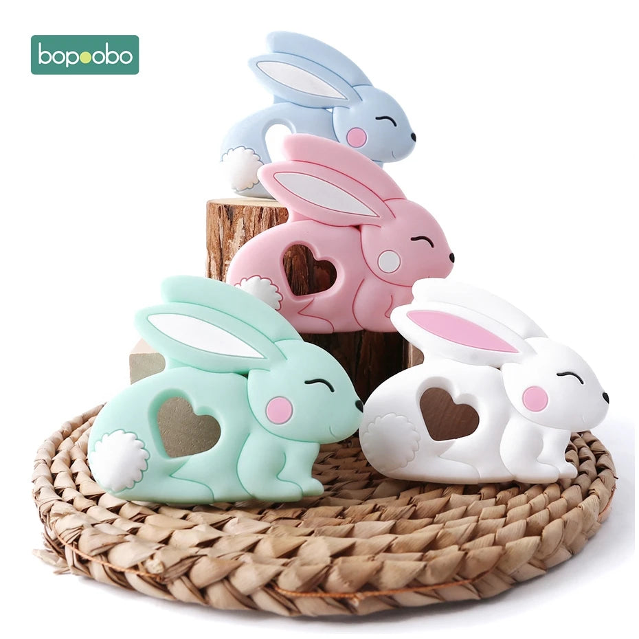 1PCS Baby Teether Silicone Rabbit Food Grade Bunny Teether Nursing Teething Necklace Accessories Silicone Animal Teether