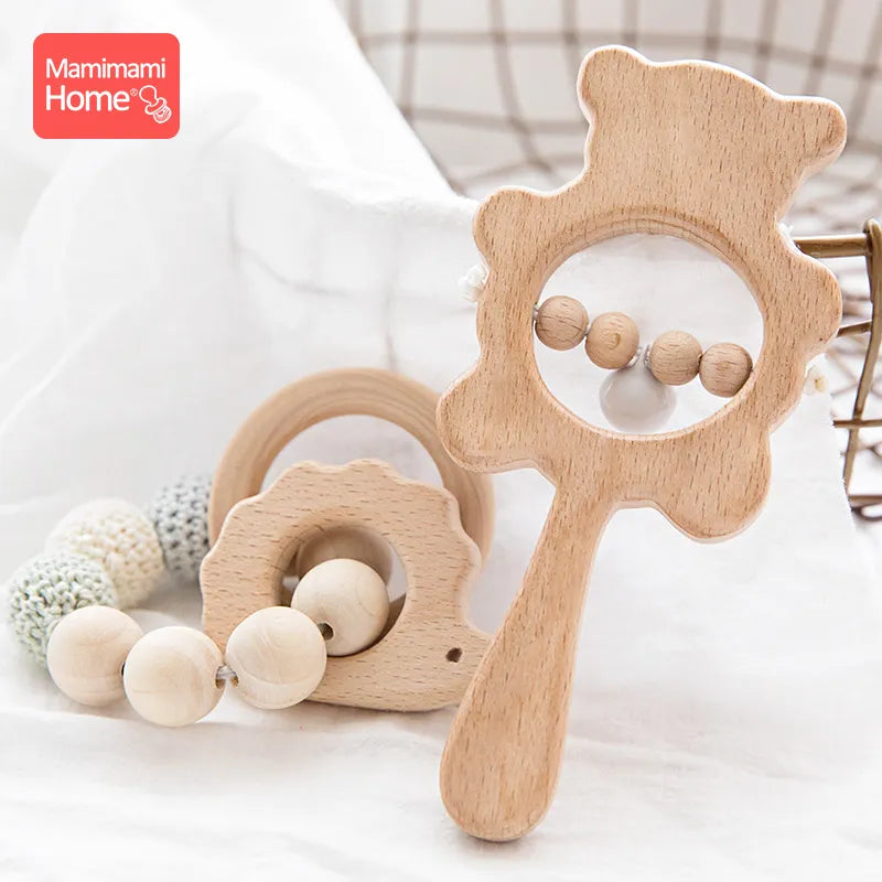 1Set Baby Toys Music Rattle Wood