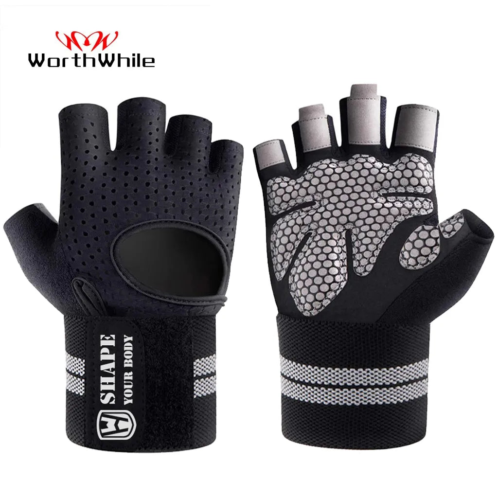 WorthWhile Half Finger Gym Fitness Gloves with Wrist Wrap Support