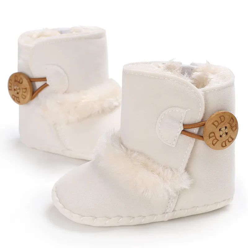 Baby Autumn Winter Boots Baby Girl Boys Winter Warm Shoes Solid Fashion Toddler Fuzzy Balls First Walkers Kid Shoes 0-18M