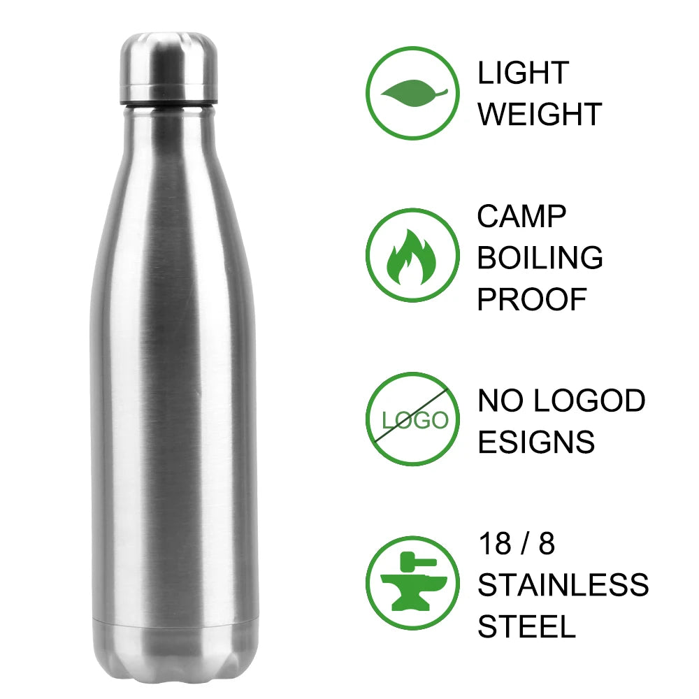 HILIFE Single Wall Water Bottle 350ML 500ML 750ML 1000ML Water Cola Bottle Stainless Steel Outdoor Travel Sports Drink Bottles