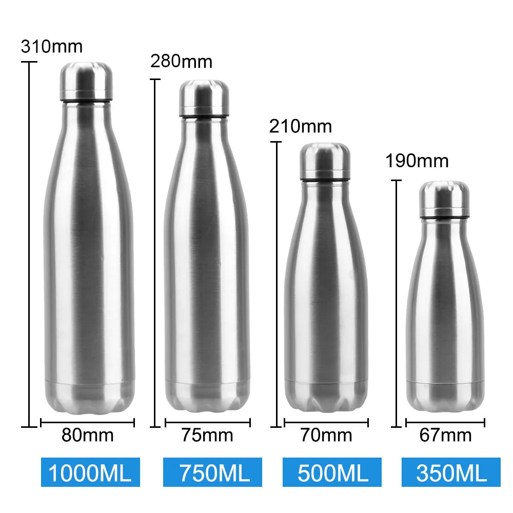 HILIFE Single Wall Water Bottle 350ML 500ML 750ML 1000ML Water Cola Bottle Stainless Steel Outdoor Travel Sports Drink Bottles