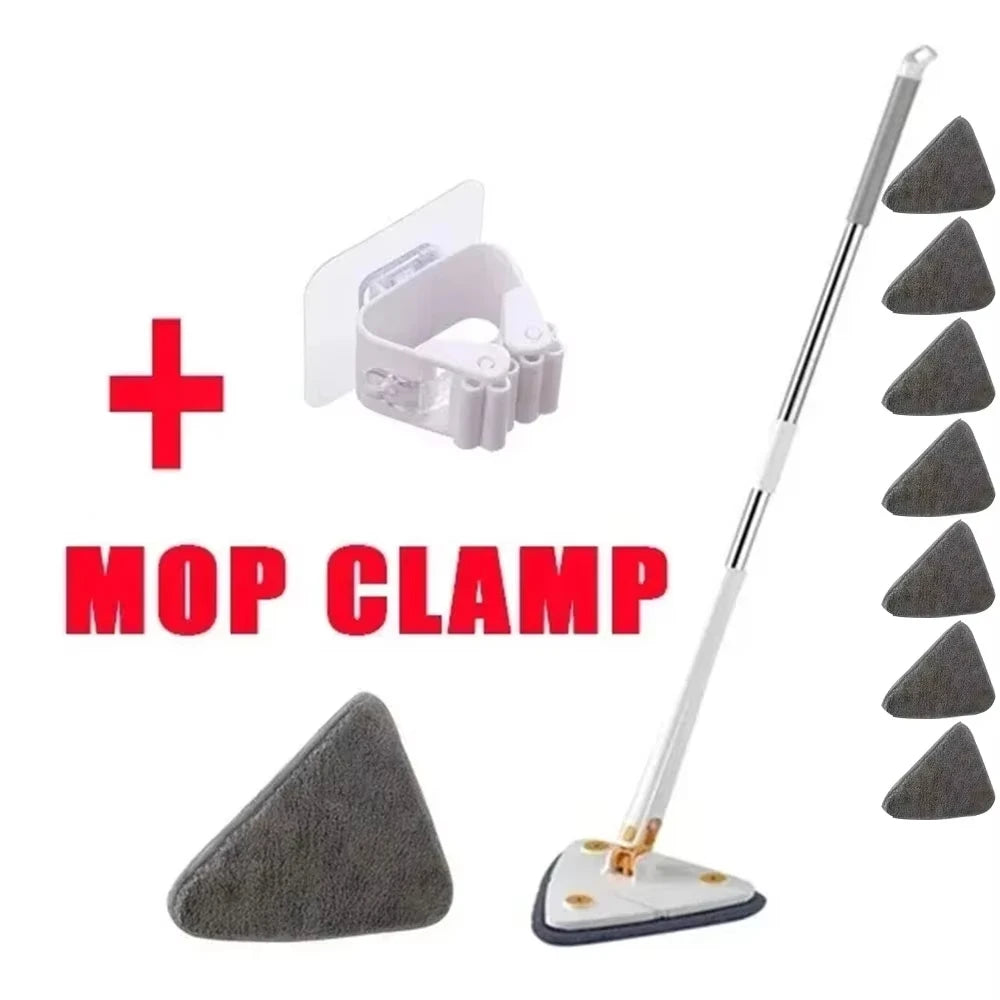 Mop Set 360° Rotatable Telescopic Adjustable Triangular Cleaning Pads Heads MicrofibreSuitable All Floor Types for Wet Dry Use