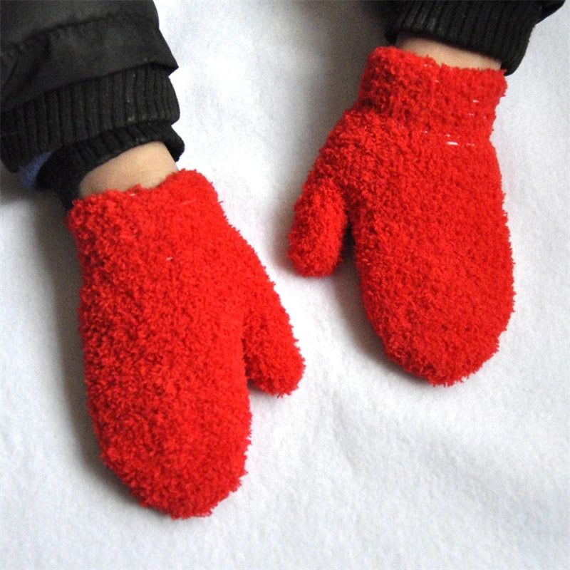 Warm Plush Thick Warm Baby Gloves Winter Plus Velvet Mittens Children Kid Coral Fleece Full Finger Gloves For 1-4Y Kids Gloves
