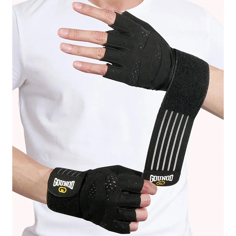 Weightlifting Gloves Wristband Support Breathable Anti-Slip Sports Gym Gloves Bodybuilding Powerlifting Fitness Training