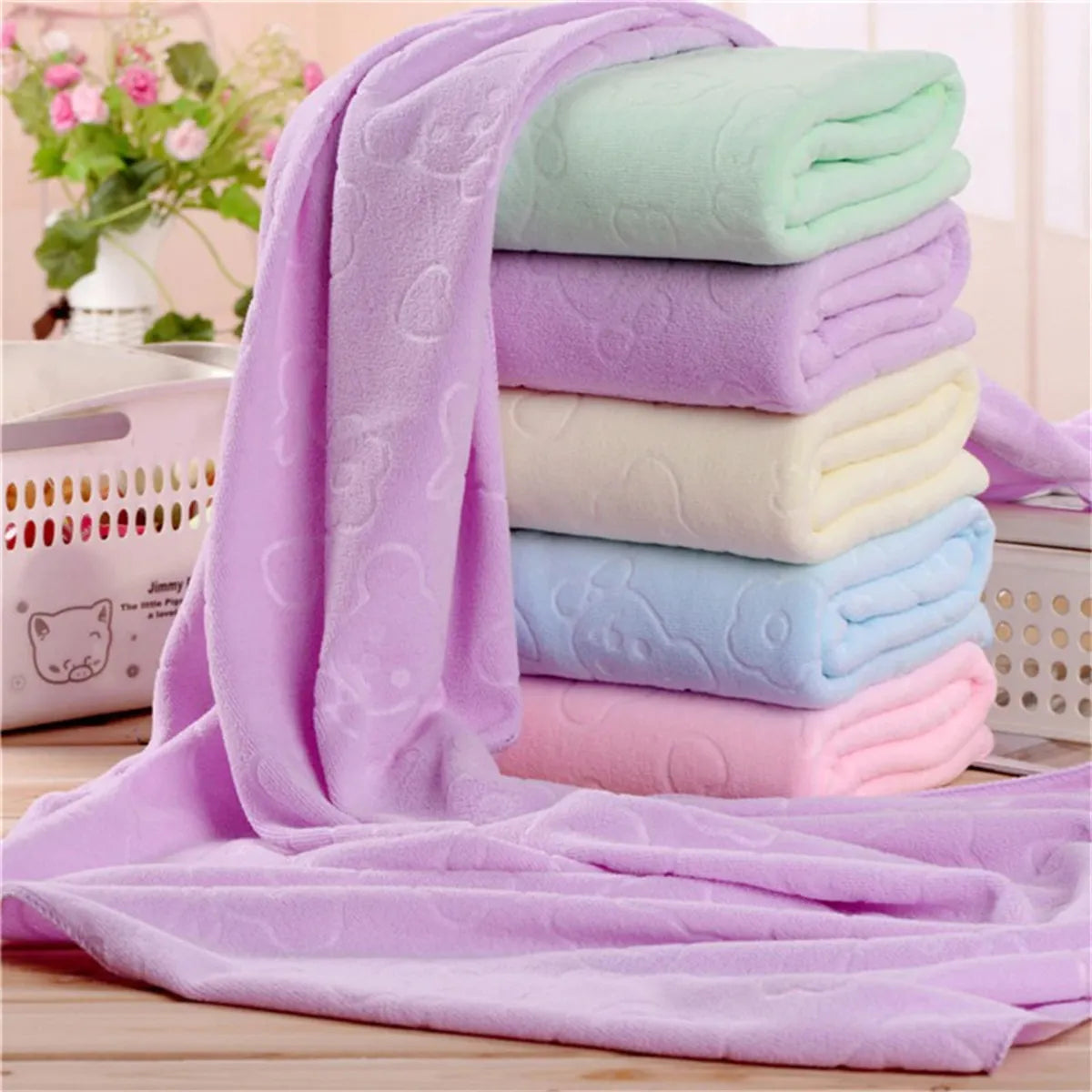 Baby Kids Bath Microfiber High Absorbent Towel Blanket Cute AnimalTuala Mandi (70*140cm)