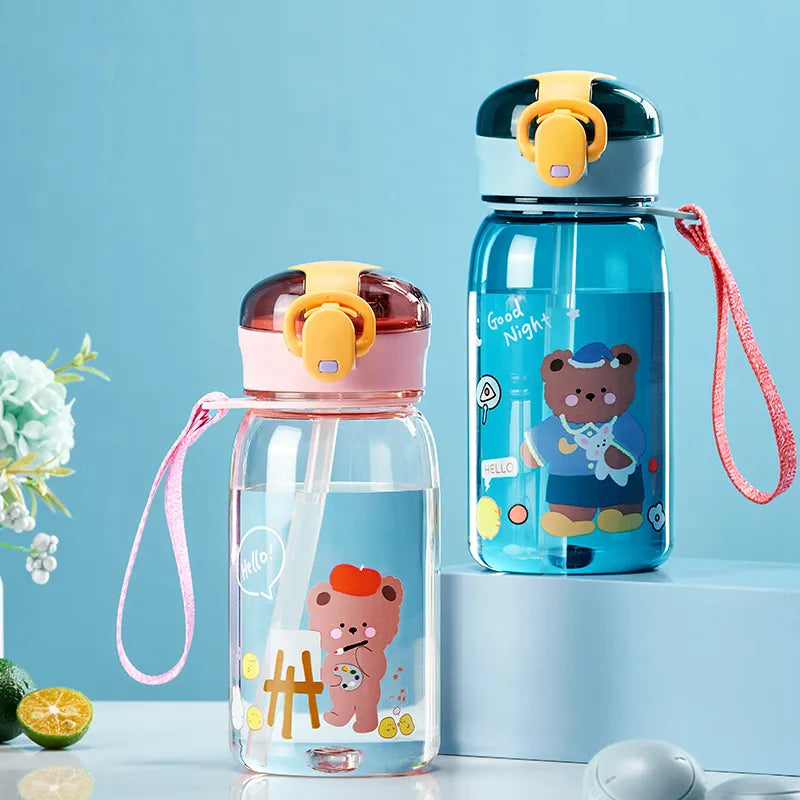 Kids Water Sippy Cup With Straw Cartoon Leakproof Water Bottles Outdoor Portable Drink Bottle Children's Lovely Cup