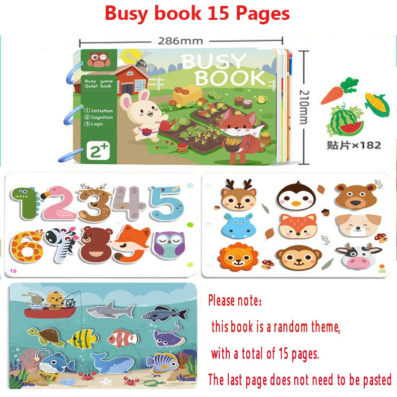 Montessori Baby Busy Book My First Quiet Book Paste Early Learning Education Toy Children Matching Game Toys for Kids 1 2 3 Year