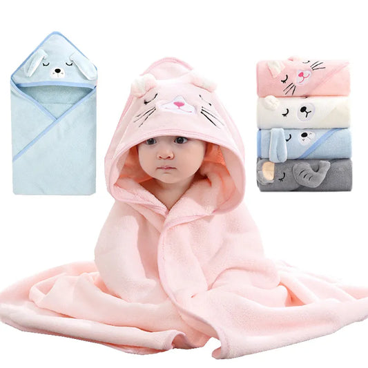 Cartoon Baby Bath Towels for Body Hooded Coral Fleece Kids Bathrobe Newborn Swaddle Wrap Baby Blankets for Girls Boys 80*80cm