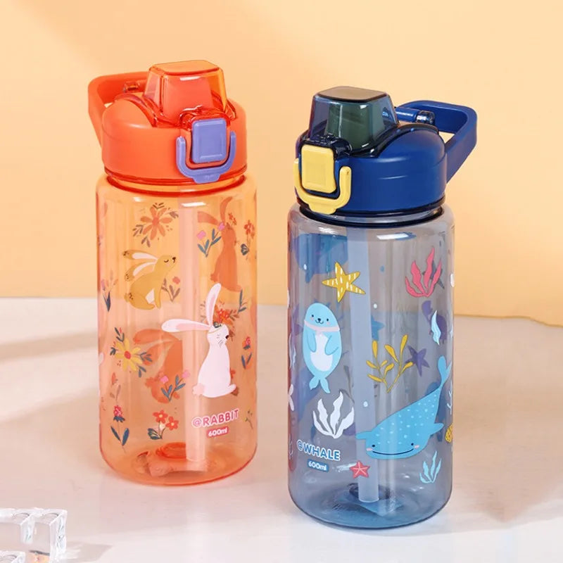 600Ml Kids Sippy Cup Water Bottles Creative Cartoon Special Anti-falling Water Bottle for School in Summer Portable Water Cup