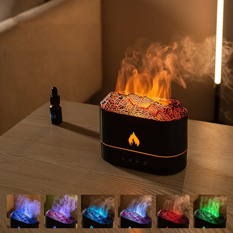 New 250ml Simulated Volcano Air Humidifier Colorful Fire Flame Light Timer Waterless Auto-Off Essential Oil Aroma Diffuser Home