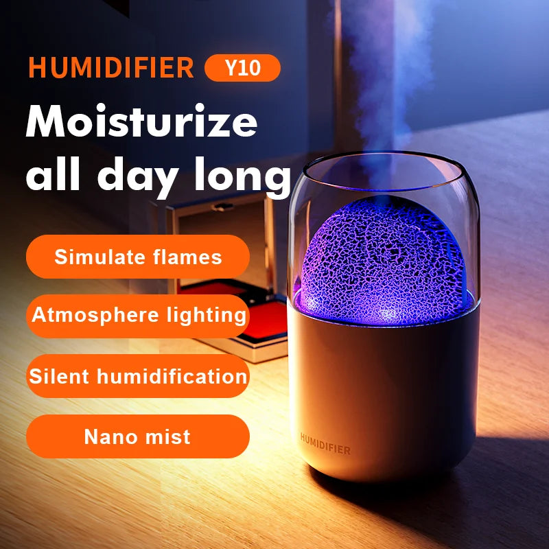 Mini Humidifier Crack Volcano Humidifier Spray Machine Usb Small Silent Desktop Colorful Atmosphere Lamp Humidifier