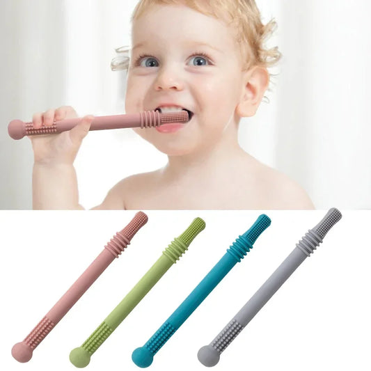 Baby Chewable Safe Toy Silicone Molar Straw Baby Teether Baby Teething Toys Molar Silicone Handle Baby Safety Toy