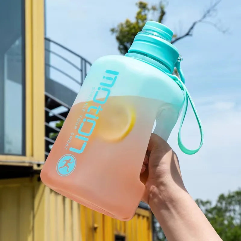 2 Liter Sports Water Bottle With Straw Large Capacity Fitness With Scale Gradient Kettle Outdoor Plastic Portable Water Bottle