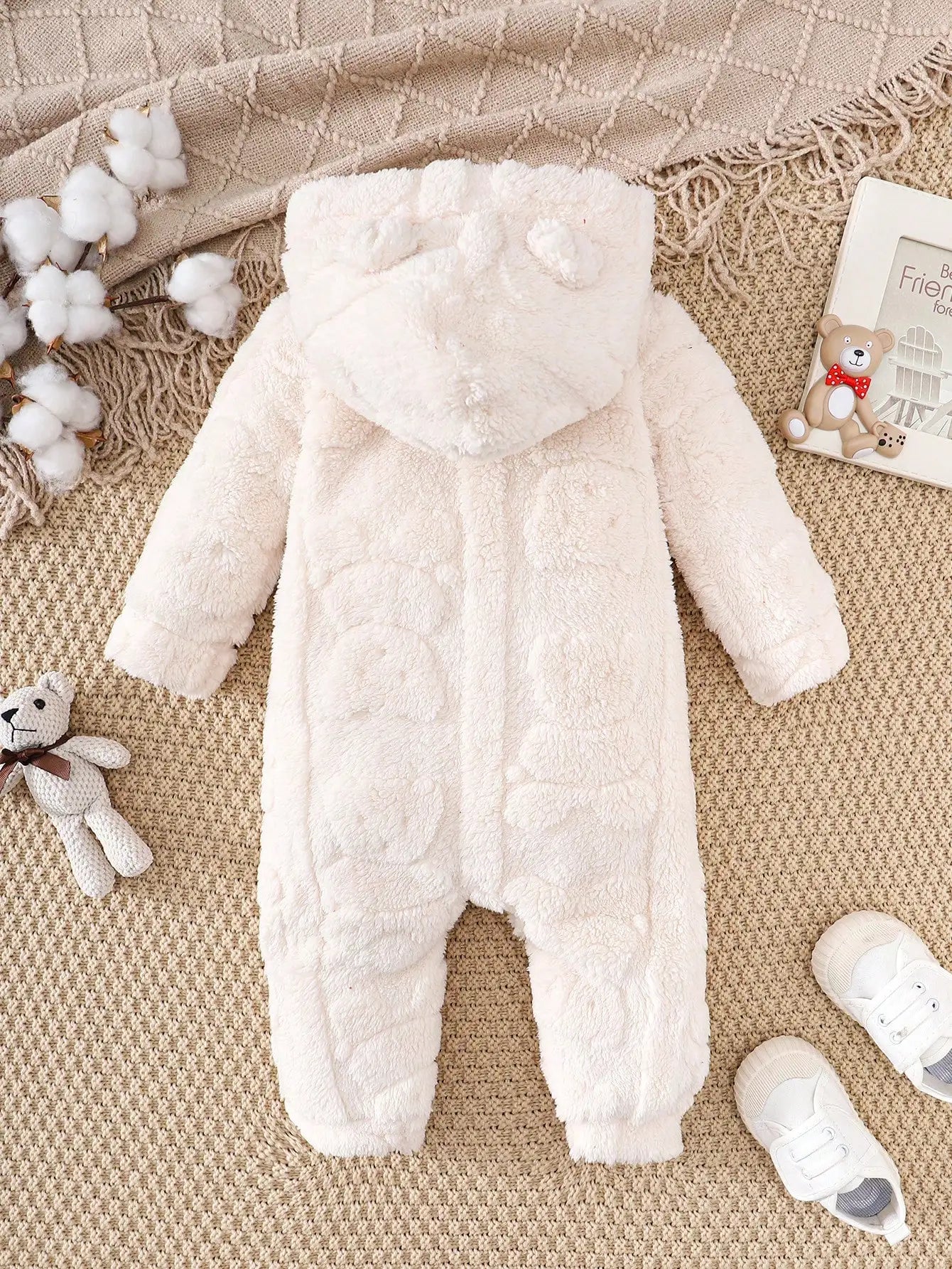 Baby Girl Baby Boy Baby Cute Soft Comfortable Fluffy Long Sleeve Hooded Romper Fall Winter