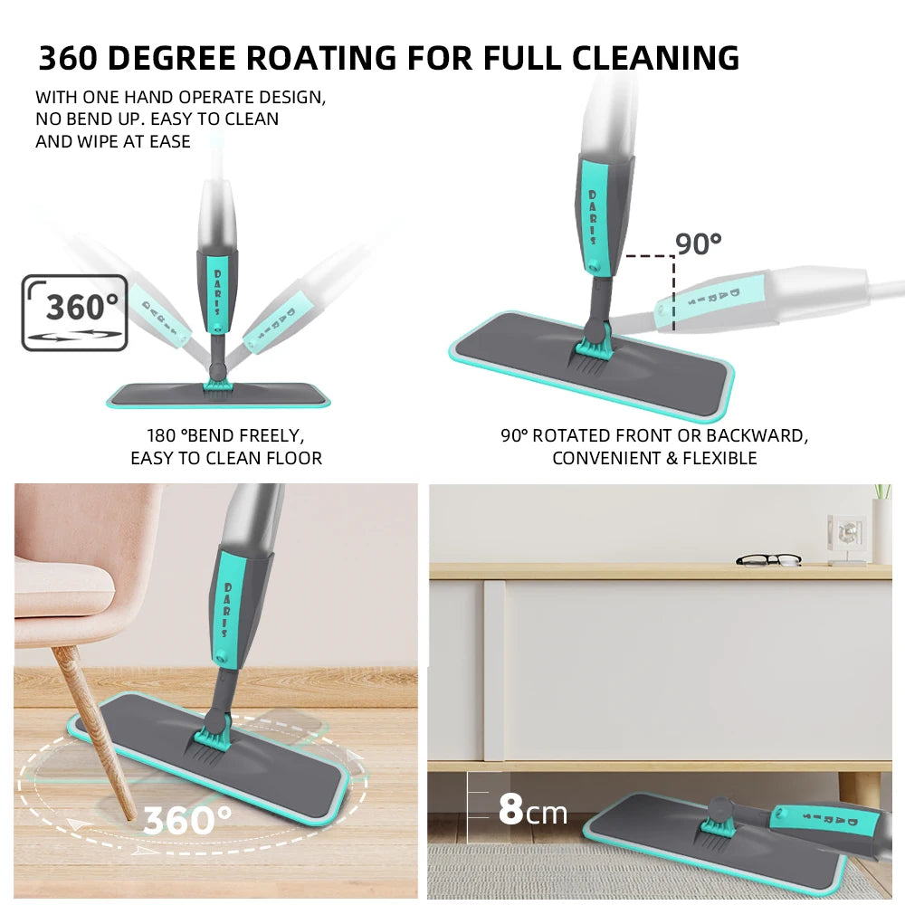 Magic Floor Cleaning Sweeper Brooms With Microfiber Pads 360° Rotation Flat Spray Floor Mop Broom For Cleaning Home Spin Mop