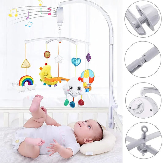 Baby Crib Mobile Bed Bell Rattle Holder 0-12 Months 360° Rotary Carousel Bracket+Music Box