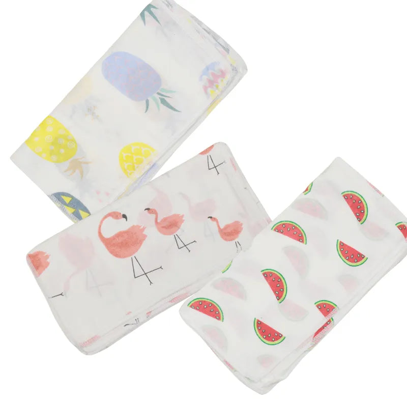 5pcs Pack 31*31cm 100% Cotton Gauze Cartoon Newborn Infant Baby Face Hand Bathing Towel Bibs Feeding Handkerchief Square Towels