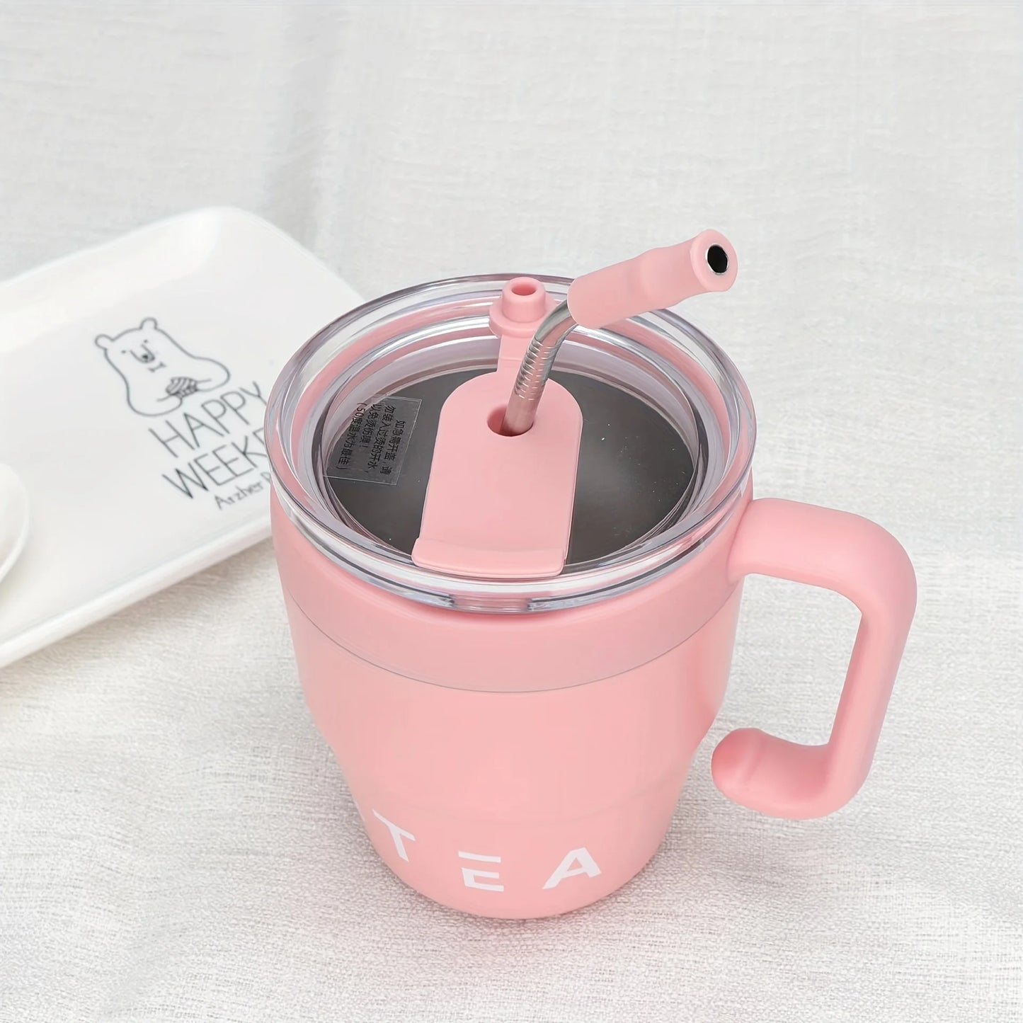 Coffee Cup with Straw Lid Stainless Steel Thermos Mug for Hot Cold Drinks Water Tea Milk Office Outdoor 480ML Portable Bottle