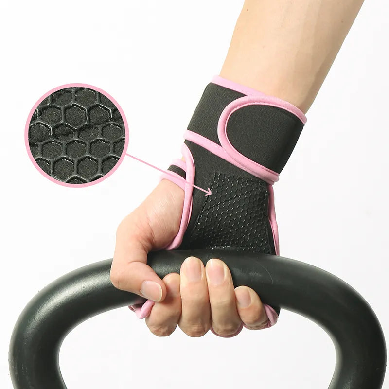 Workout Gloves With Wrist Wraps Anti-Slip Silicone Palm Protection Weight Lifting Fitness Gym Gloves Pink Color For Women