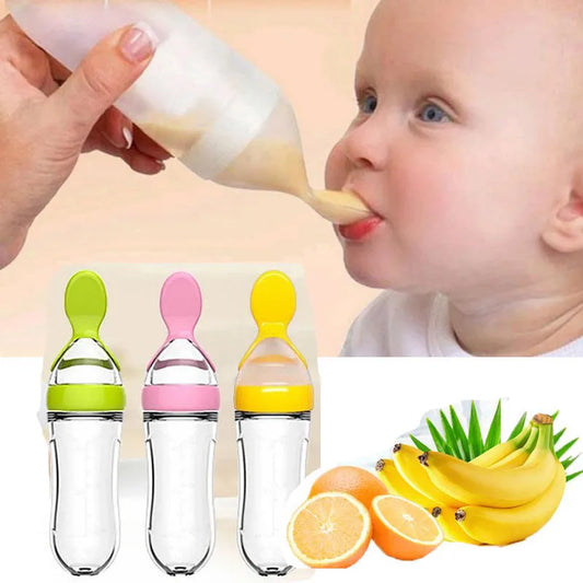 Safe Useful Silicone Baby Bottle With Spoon