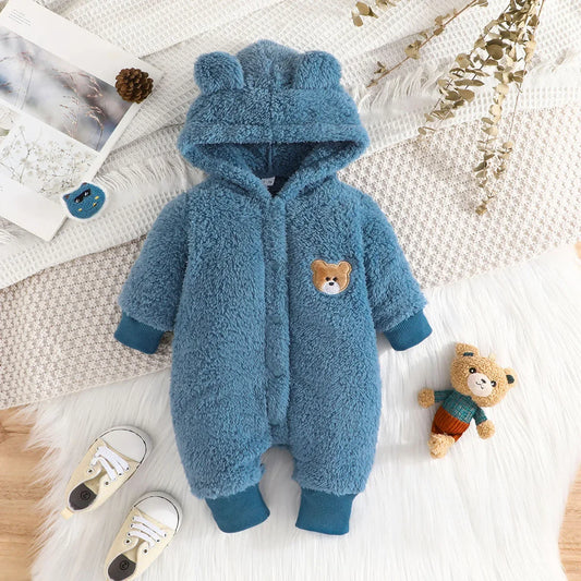 Newborn Baby Clothes 1 to 18 Months Cartoon Cute Bear Onesies For Baby Girl Boy Long Sleeve Hoodie Warm Winter Infant Romper