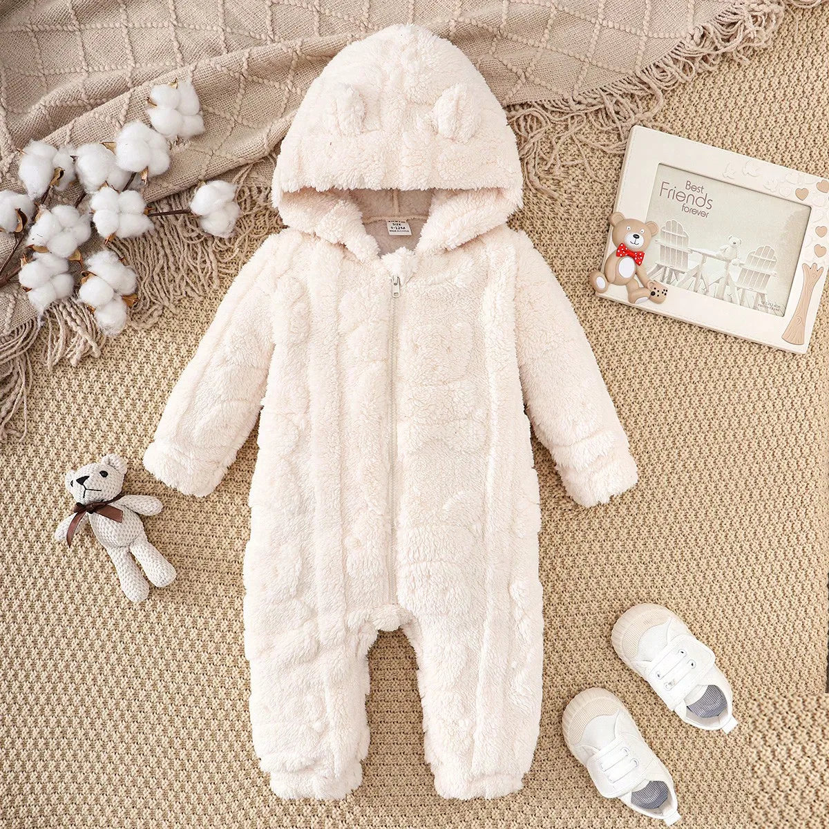 Baby Girl Baby Boy Baby Cute Soft Comfortable Fluffy Long Sleeve Hooded Romper Fall Winter