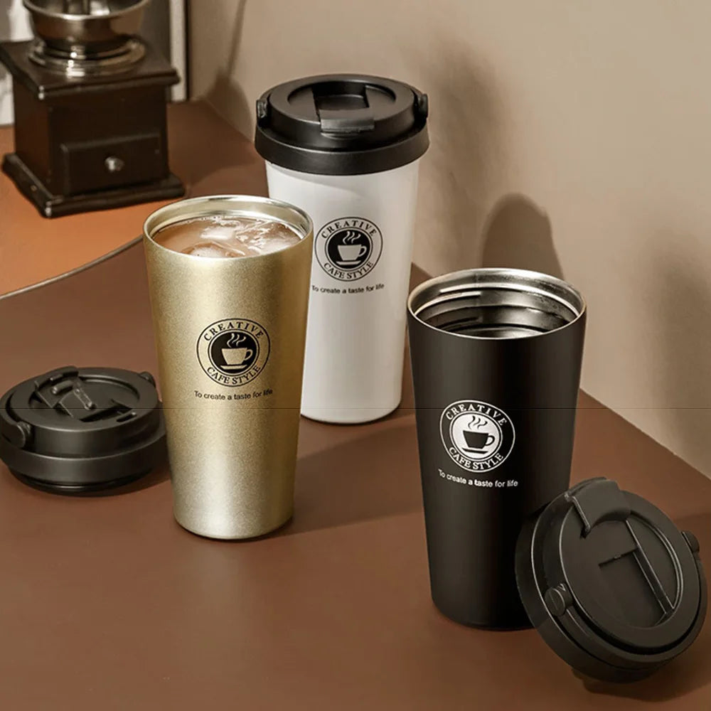 500ML Coffee Mug Creative 304 Stainless Steel Travel Mug Double Wall Vacuum Insulated Tumbler Wide Mouth Tea Cup with Lid