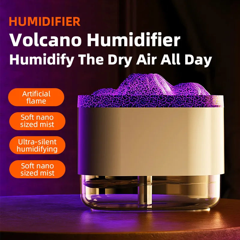 Volcano Humidifier Air Humidifier, Mini USB Humidifier With Simulated Flame Effect And Colorful Atmosphere Night Light