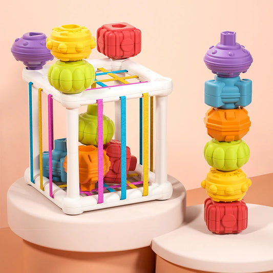 Baby Sensory Bin Shape Sorter Colorful Cube Sorting Game Shape Blocks Montessori Educational Toys Game for 1 2 Year Old Boy Girl