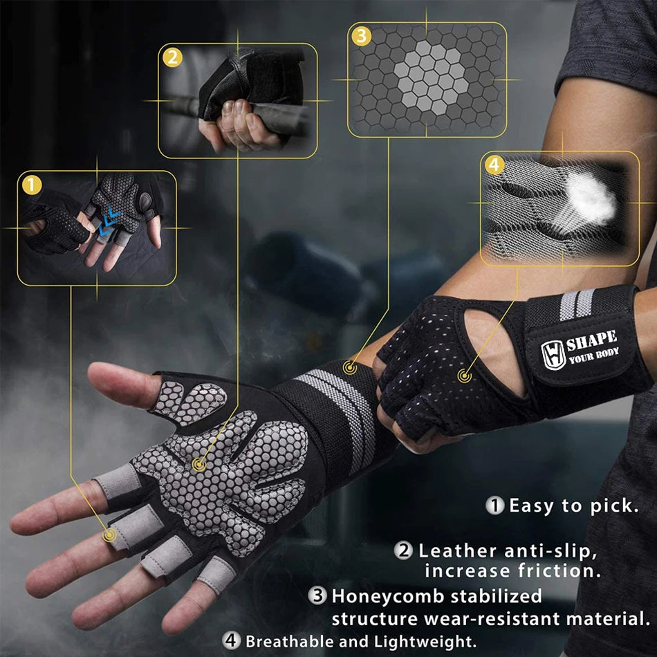 WorthWhile Half Finger Gym Fitness Gloves with Wrist Wrap Support