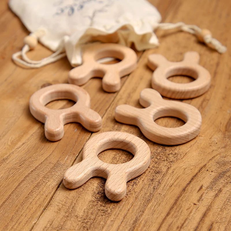5pcs Wholesale Wooden Teether Rodent Pacifier Pendant Wooden Toys DIY Baby Necklace Gift BPA Free Beech Hedgehog Bird