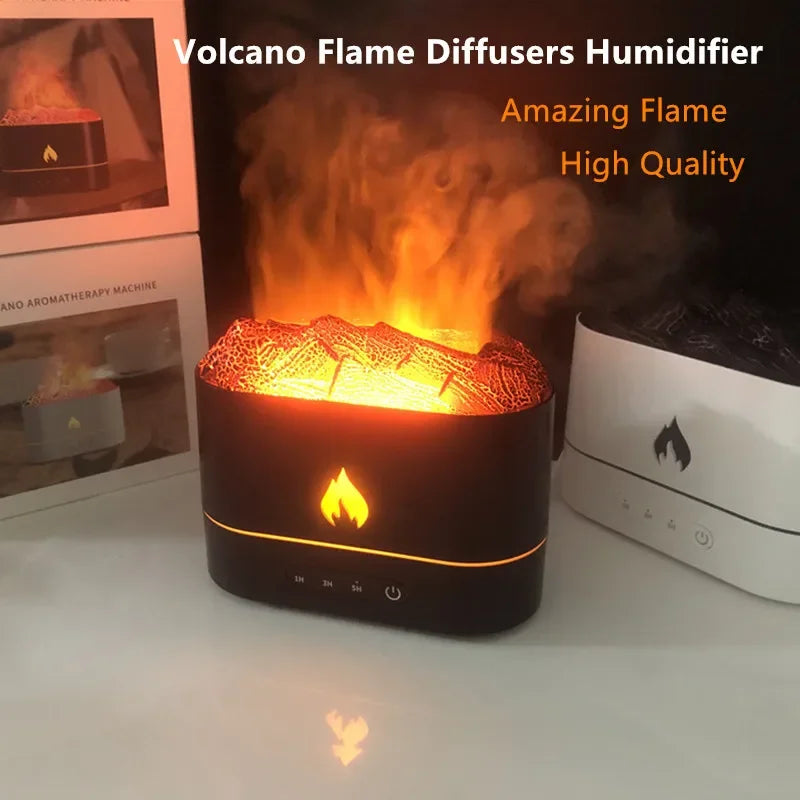 New 250ml Simulated Volcano Air Humidifier Colorful Fire Flame Light Timer Waterless Auto-Off Essential Oil Aroma Diffuser Home