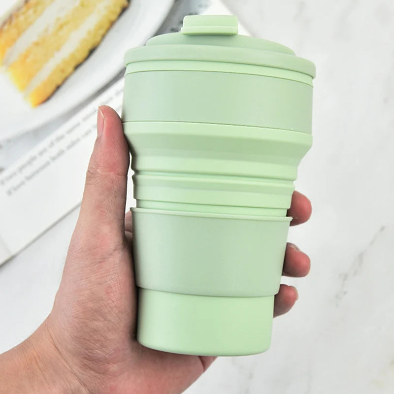 350ML/500ML Silicone Folding Cup Collapsible Mug With Cover Coffee Travel Outdoors Portable Water Drinking Tea Cups