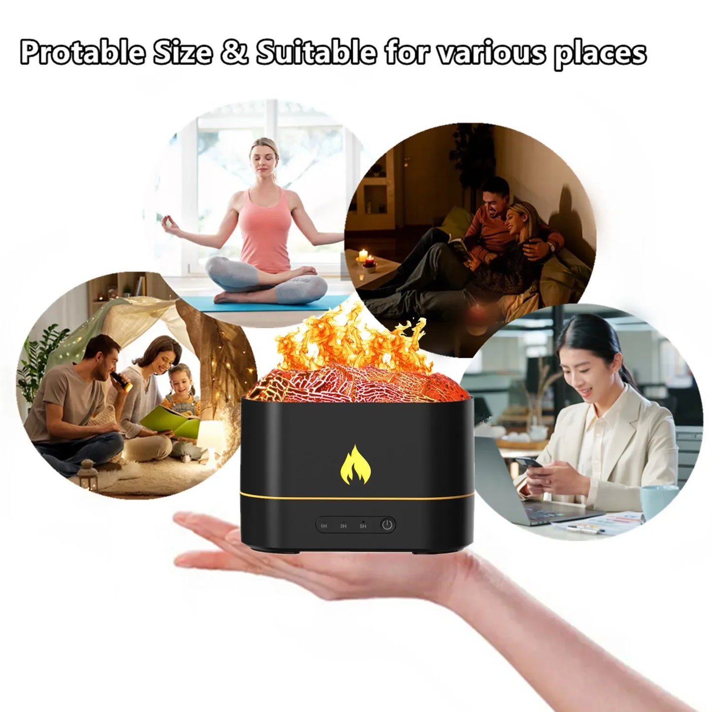 New 250ml Simulated Volcano Air Humidifier Colorful Fire Flame Light Timer Waterless Auto-Off Essential Oil Aroma Diffuser Home