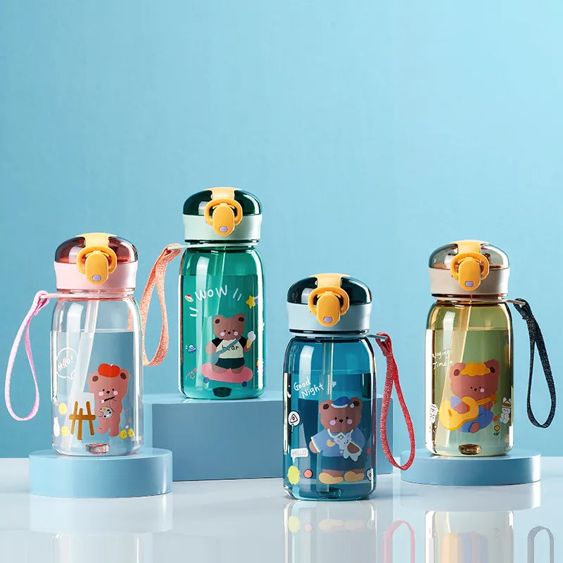 Kids Water Sippy Cup With Straw Cartoon Leakproof Water Bottles Outdoor Portable Drink Bottle Children's Lovely Cup