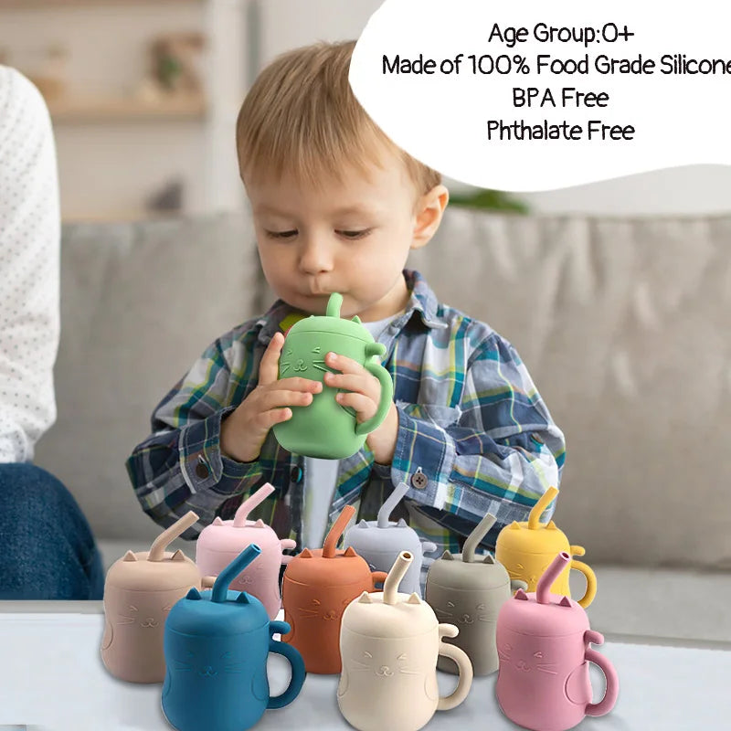 1pcs Baby Silicone Straw Cup BPA Free Portable Storage Snack Container Feeding Cup Kids Leakproof Learning Drink Cup