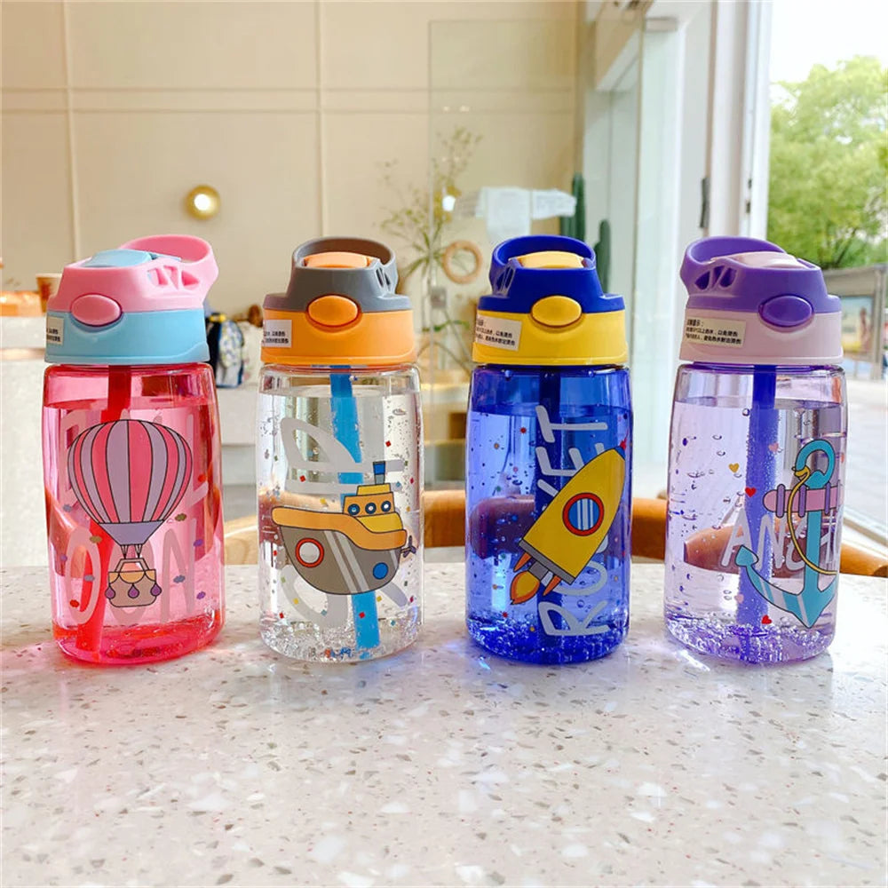 480Ml Kids Sippy Cup Water Bottles Creative Cartoon Feeding Cups With Straws And Lids Spill Proof Portable Toddlers Drinkware