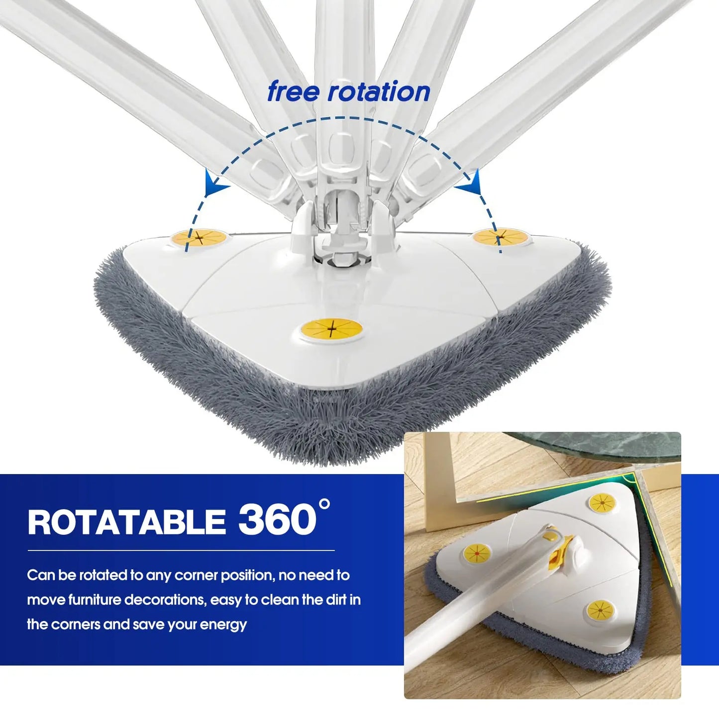 UNTIOR New Telescopic Triangle Mop 360° Rotatable Spin Cleaning Mop Squeeze Wet and Dry Use Water Absorption Home Floor Tools