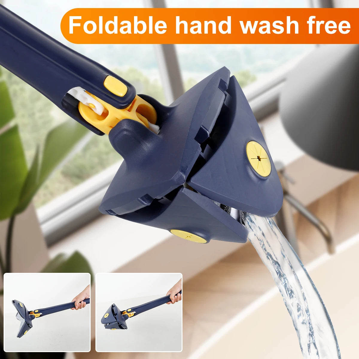 Cleaning Mop 360° Rotatable Water Absorption Triangular Mop Foldable Automatic Water Squeezing Wall Cleaning Mop OR 3 Mop Cloth